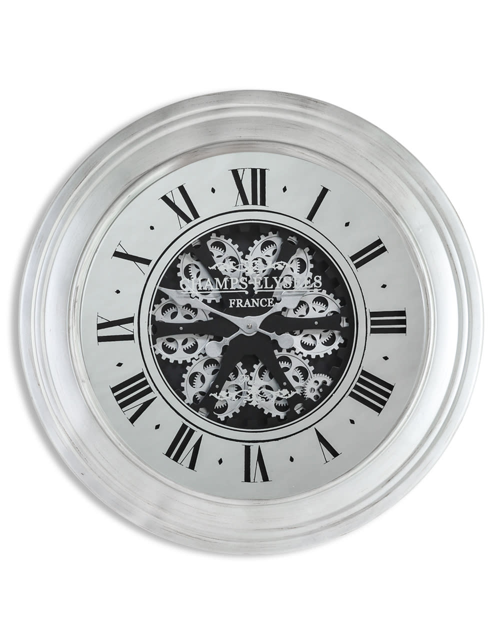 Silver Mirrored Face Antique Style Moving Gears Clock - ET312