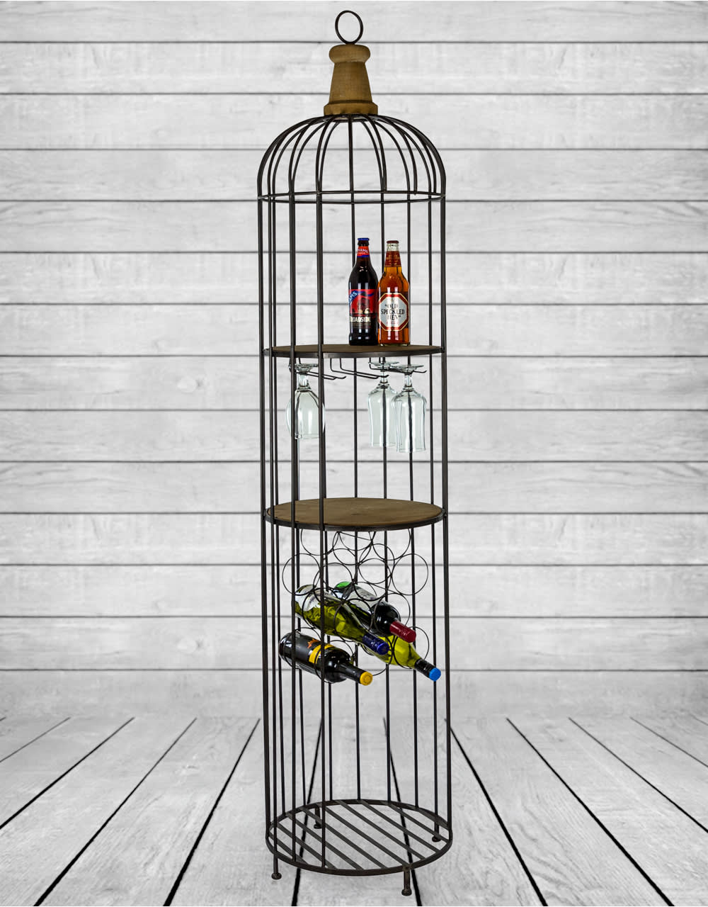 Black Metal and Wood Bar Storage Unit - HKL23
