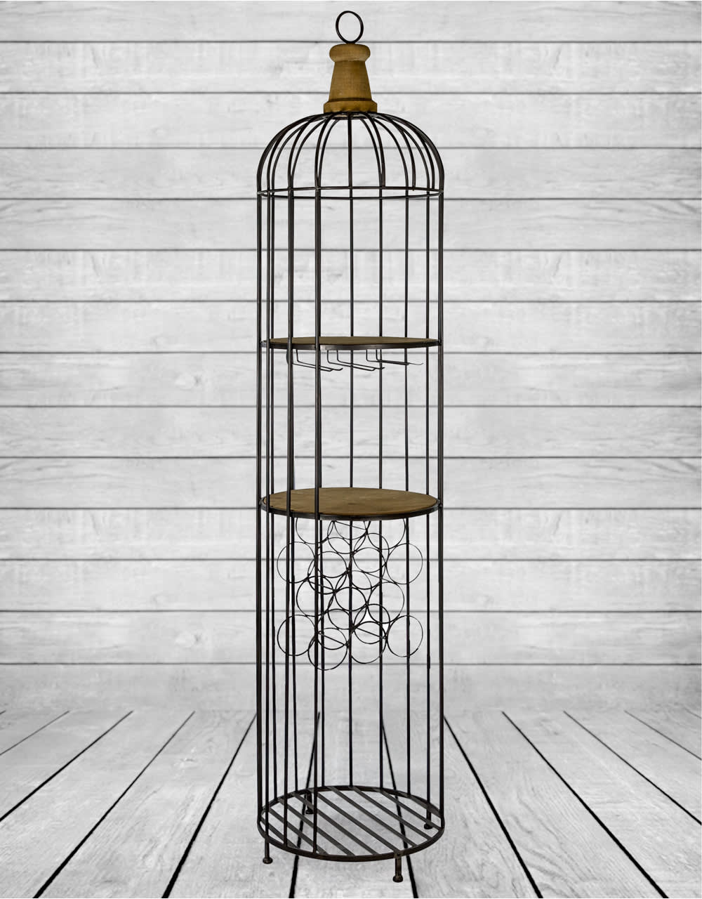 Black Metal and Wood Bar Storage Unit - HKL23