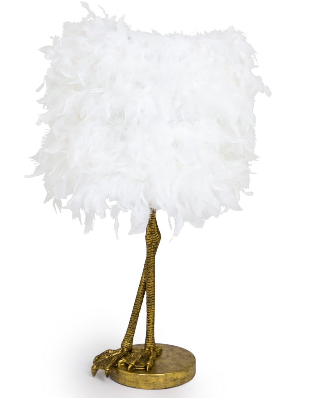 Antique Gold Large Bird Leg Table Lamp with White Feather Shade - TL109