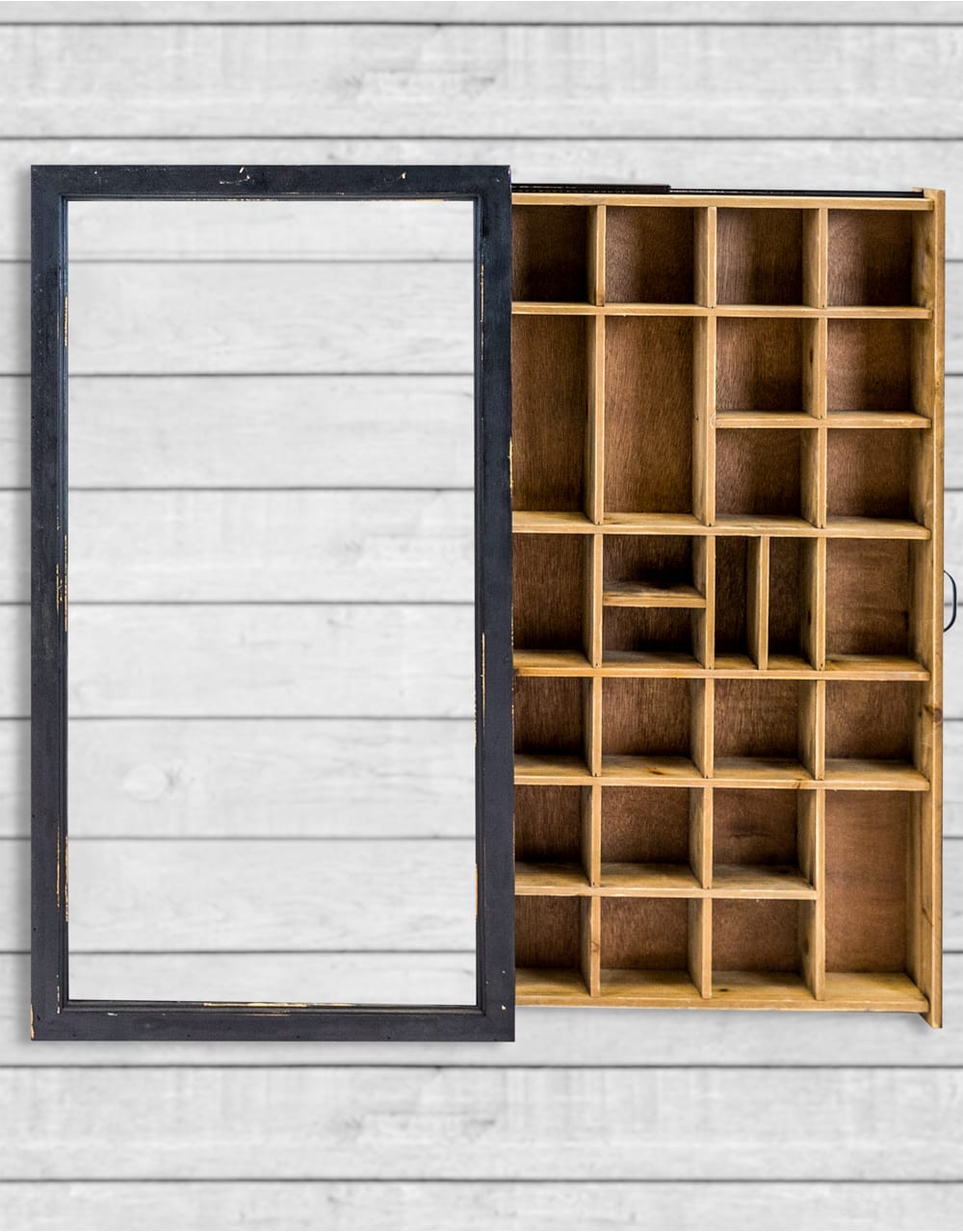 Antiqued Black Wooden Wall Display Cabinet - RFB25