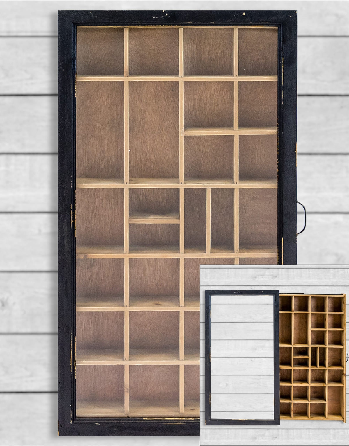 Antiqued Black Wooden Wall Display Cabinet - RFB25