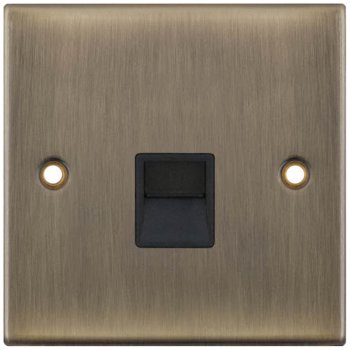 Selectric 5M Antique Brass 1 Gang Telephone Master Socket with Black Insert