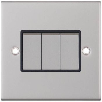 Selectric 5M Satin Chrome 3 Gang 10A 2 Way Switch with Black Insert
