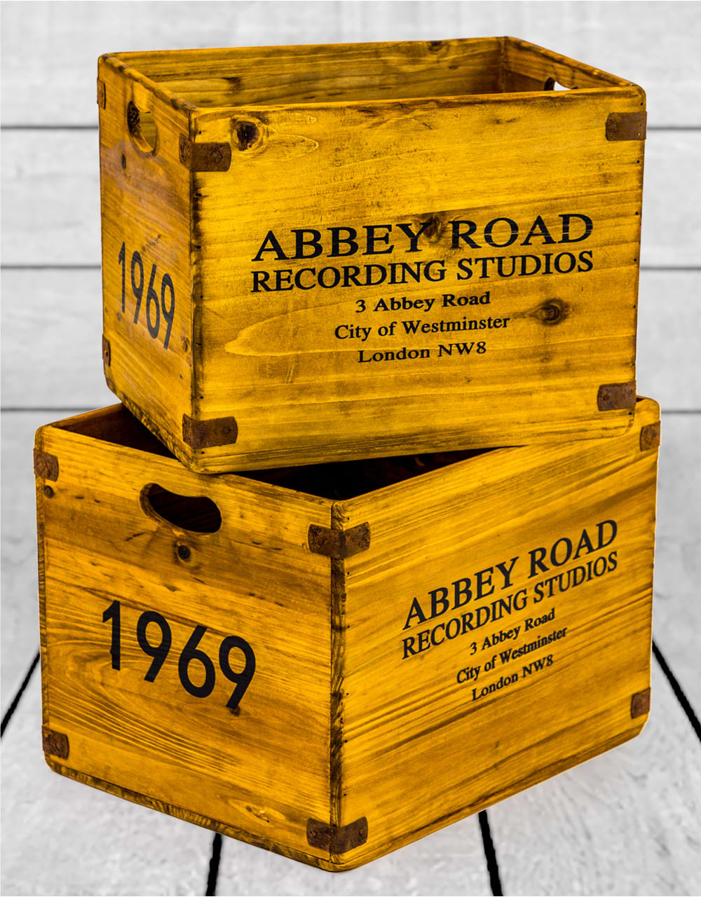 Set of 2 Antiqued Wooden "Abbey Road" LP Record Storage Boxes - FC33