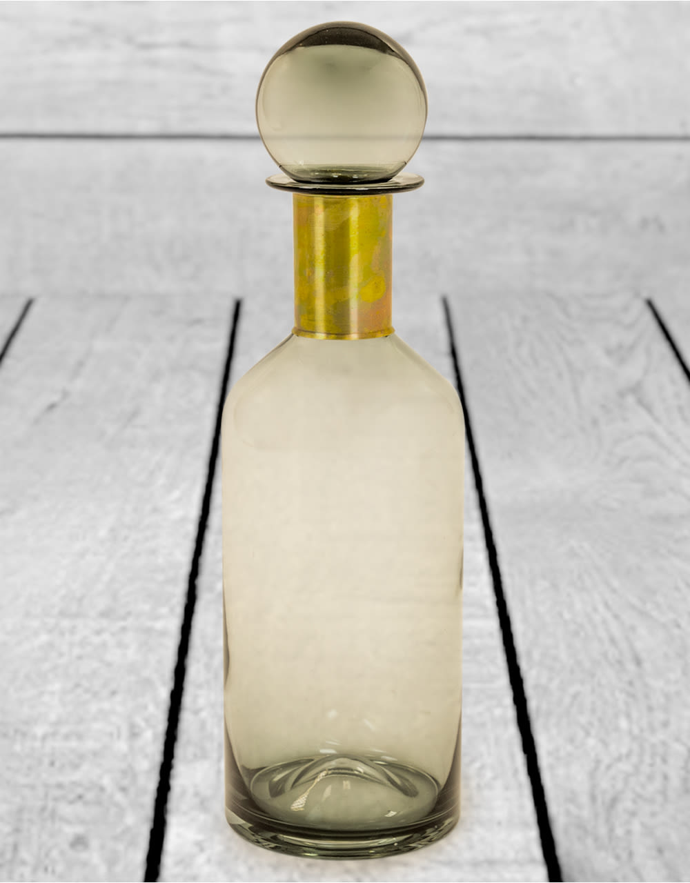 Tall Smoke Grey Glass Apothecary Bottle with Brass Neck - GW90