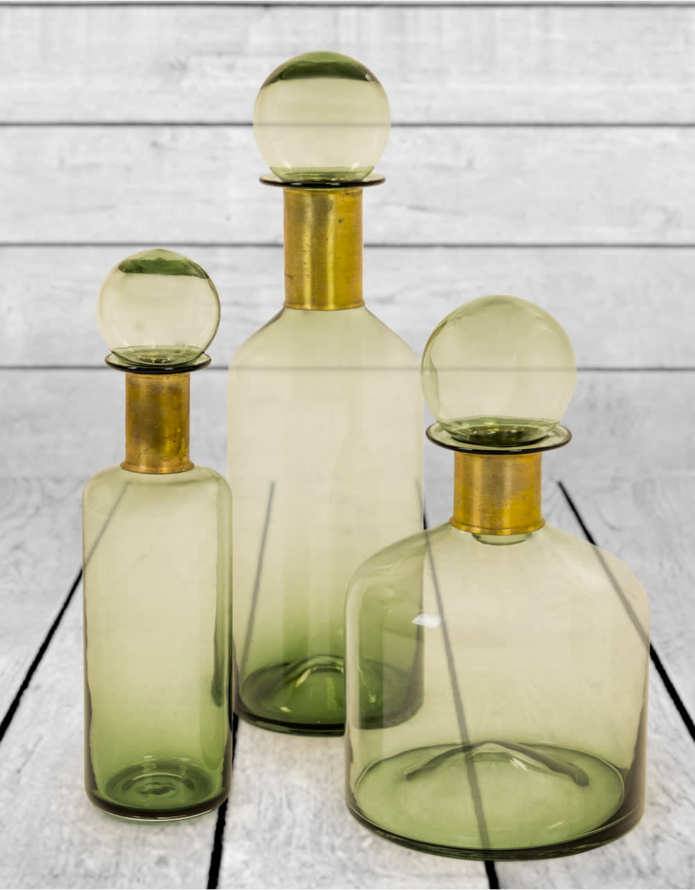 Tall Green Glass Apothecary Bottle with Brass Neck - GW93