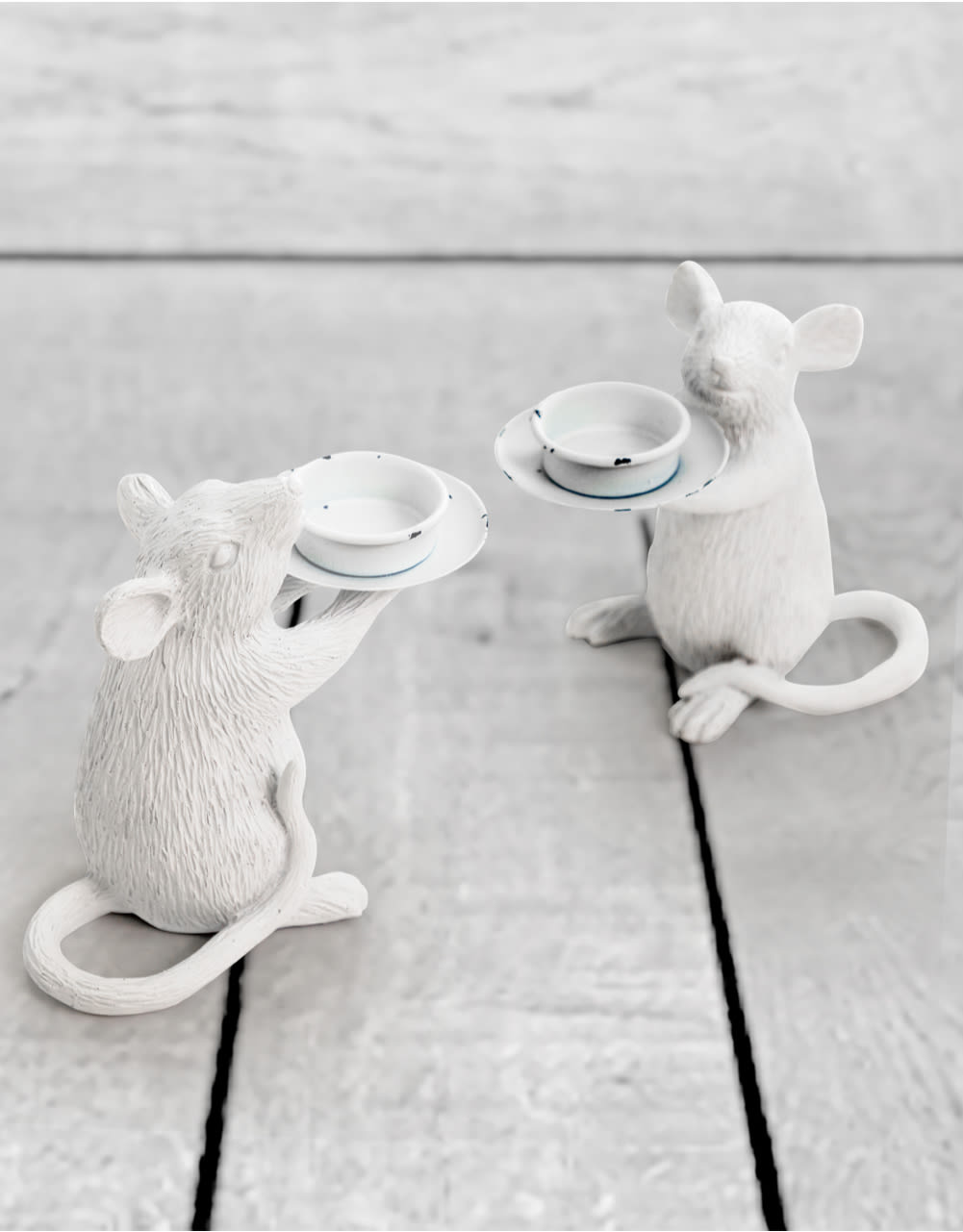 Pair of White Mouse Candle Holders - TPR24