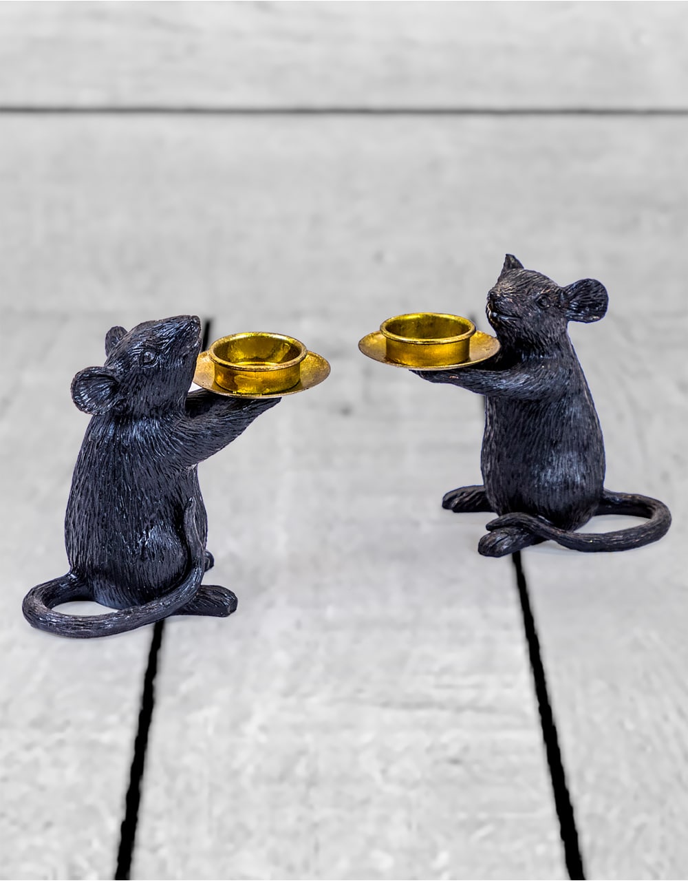Pair of Black Mouse Candle Holders - TPR25