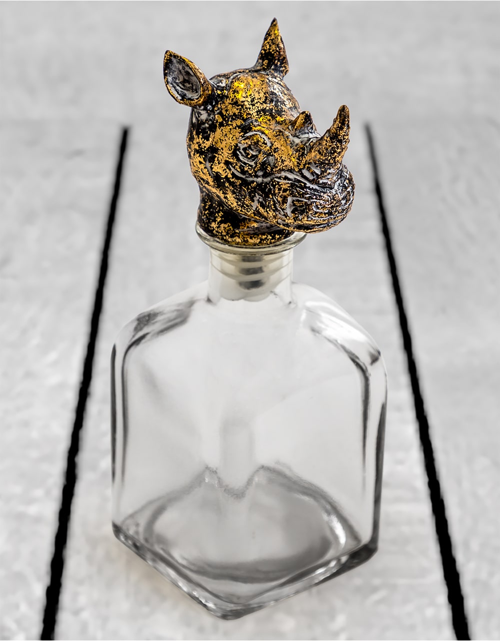 Large Glass Storage Bottle with Rhino Head Stopper - HKL35