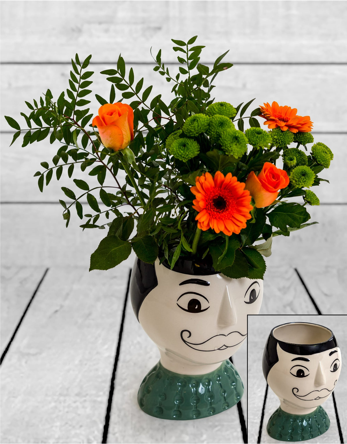 Ceramic Doodle Man's Face Vase - Moustache - FPC19