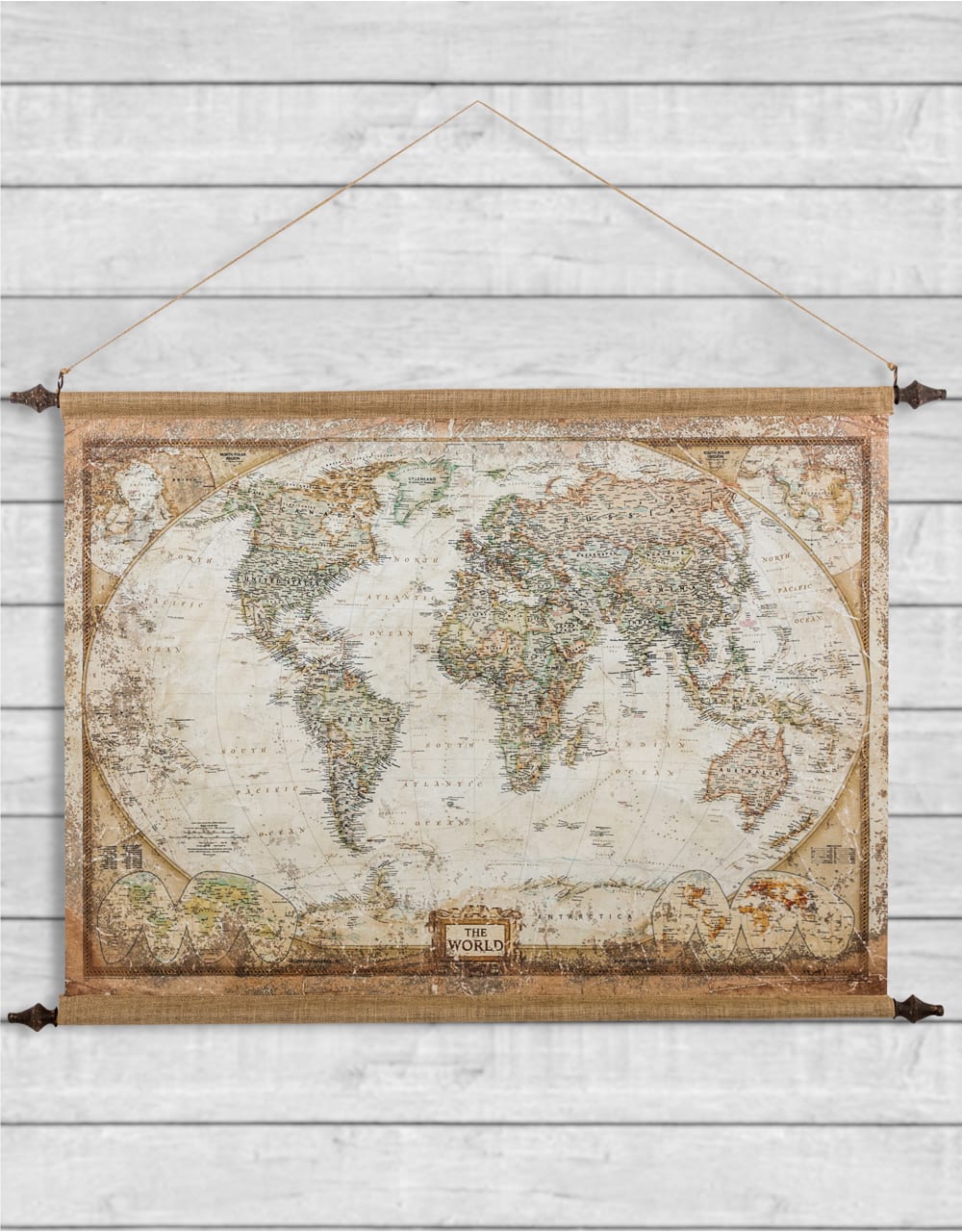 Large Antiqued Wall Hanging Canvas World Map - HKL44