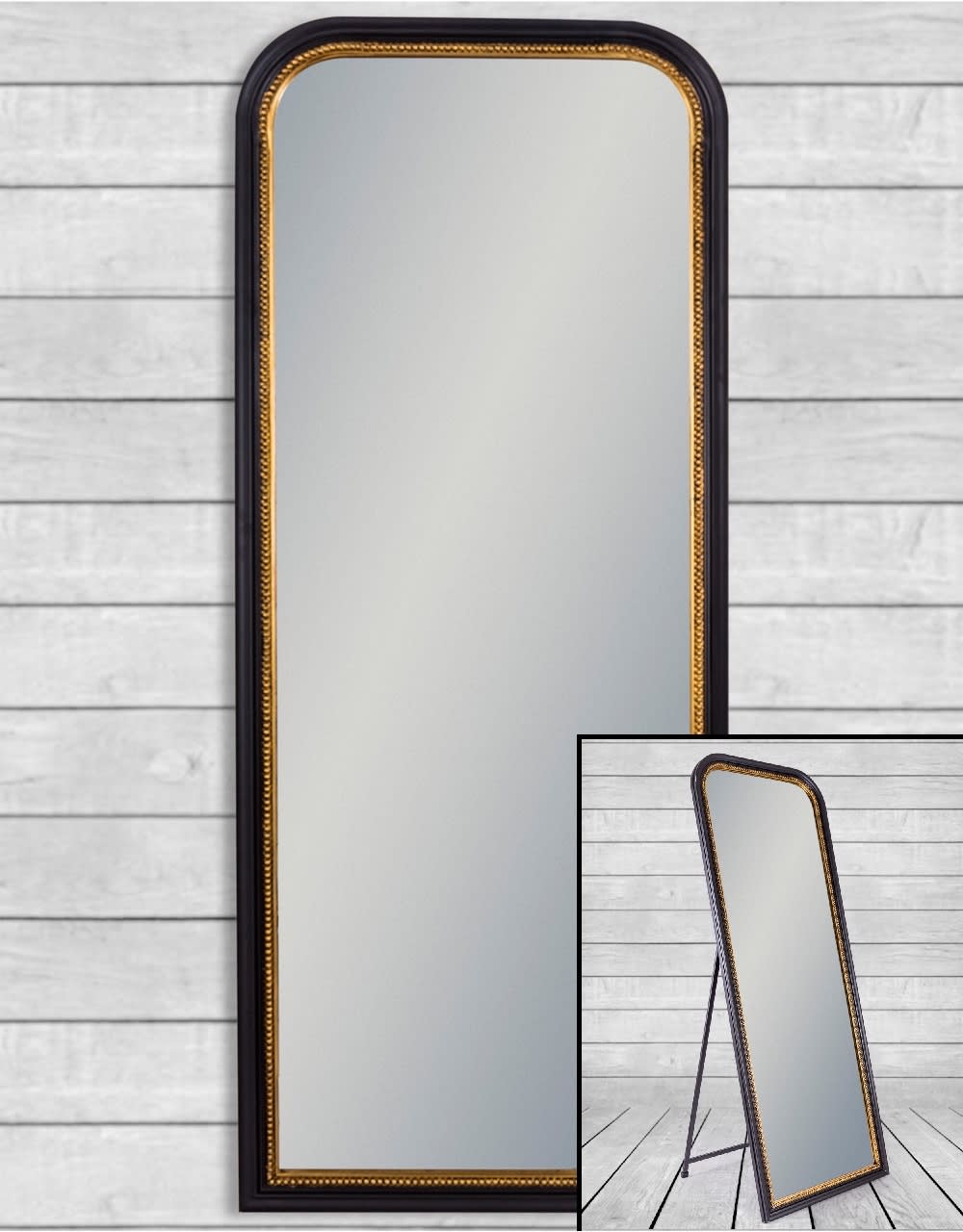 Black with Gold Beaded Dressing Mirror - M403