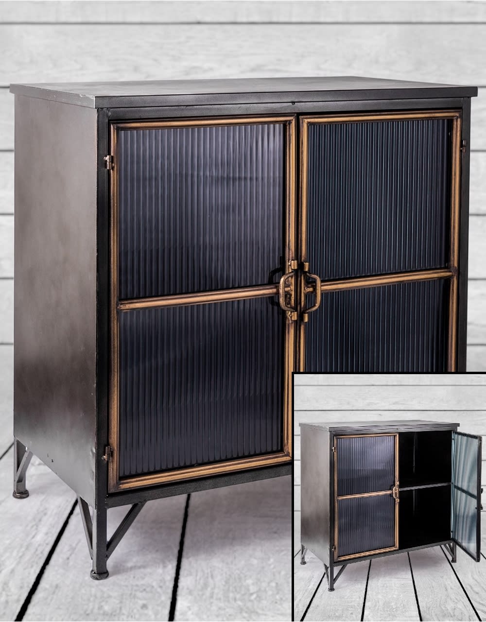 Black and Antique Gold "Orwell" Wide Cabinet - VRN25