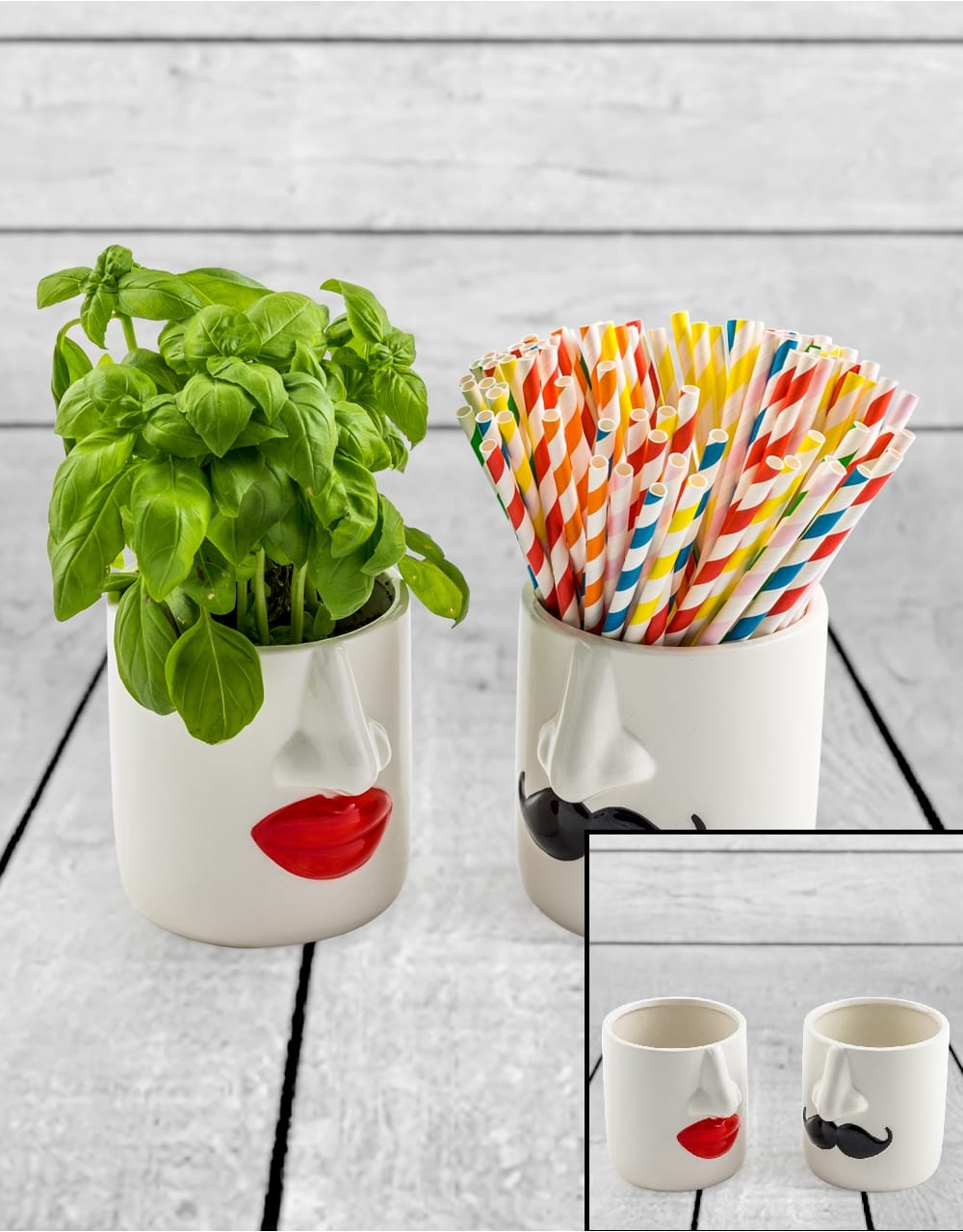 Mr & Mrs Set of 2 White Ceramic Pots - MCP14