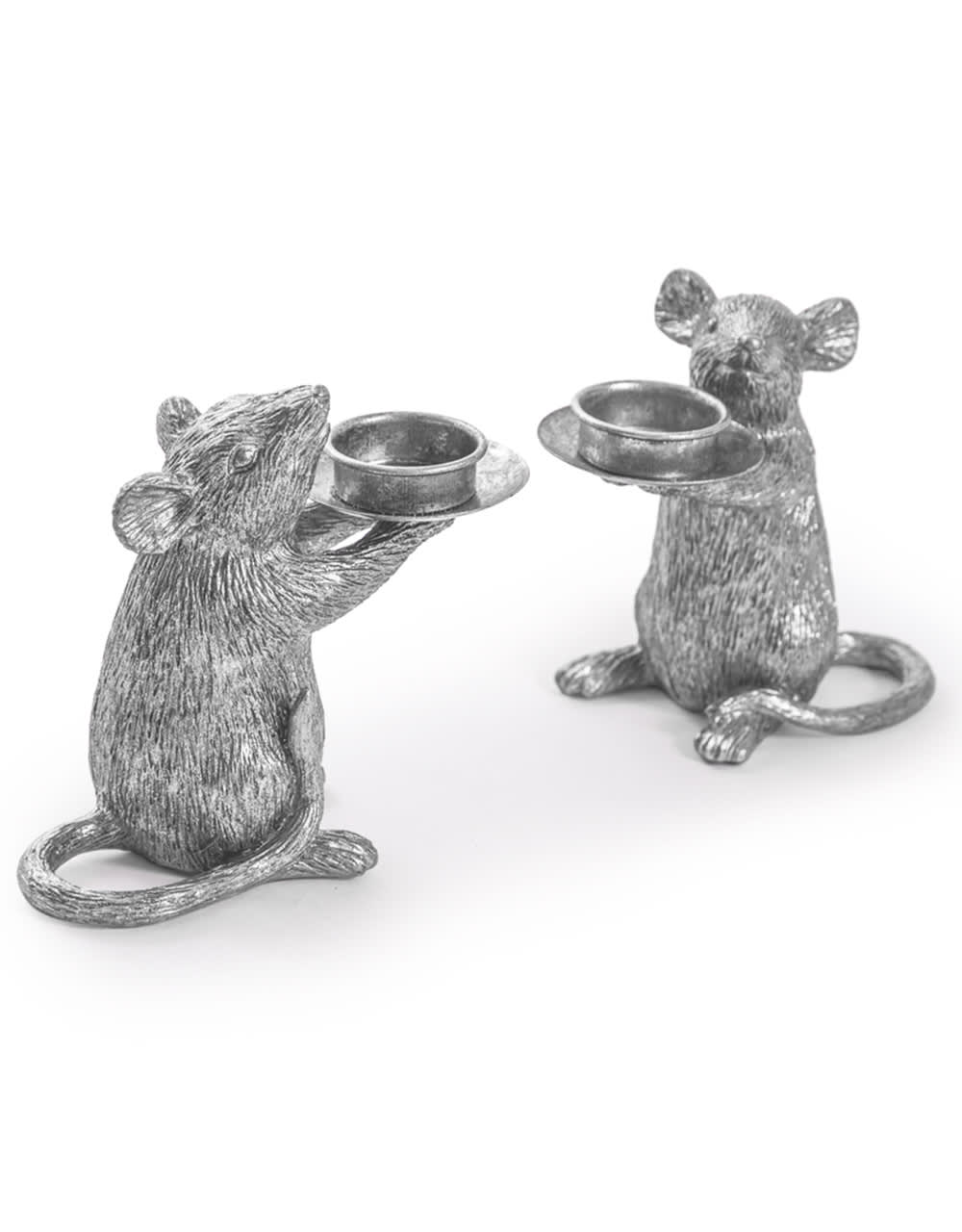 Pair of Silver Mouse Candle Holders - TPR51