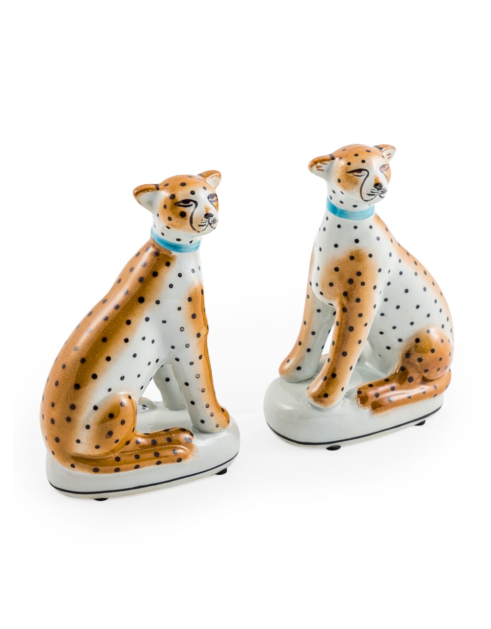 Pair of Ceramic Sitting Leopard Figures - BP310
