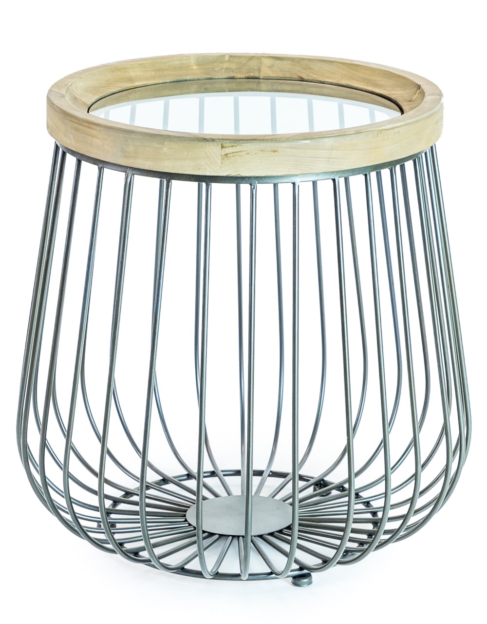 Set of 2 Iron, Wood and Glass Round Side Tables - DTC39