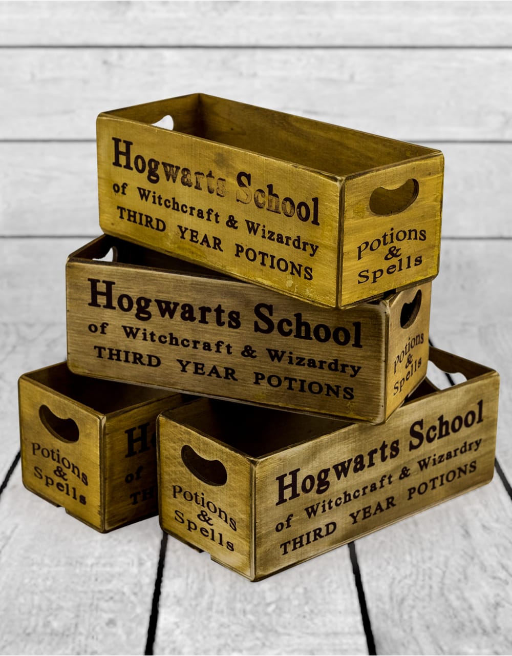 Set of 4 Antiqued "Witchcraft & Wizardry" Wooden Boxes - FC22