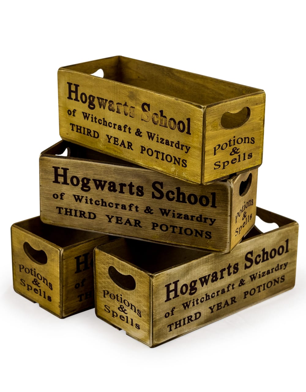 Set of 4 Antiqued "Witchcraft & Wizardry" Wooden Boxes - FC22