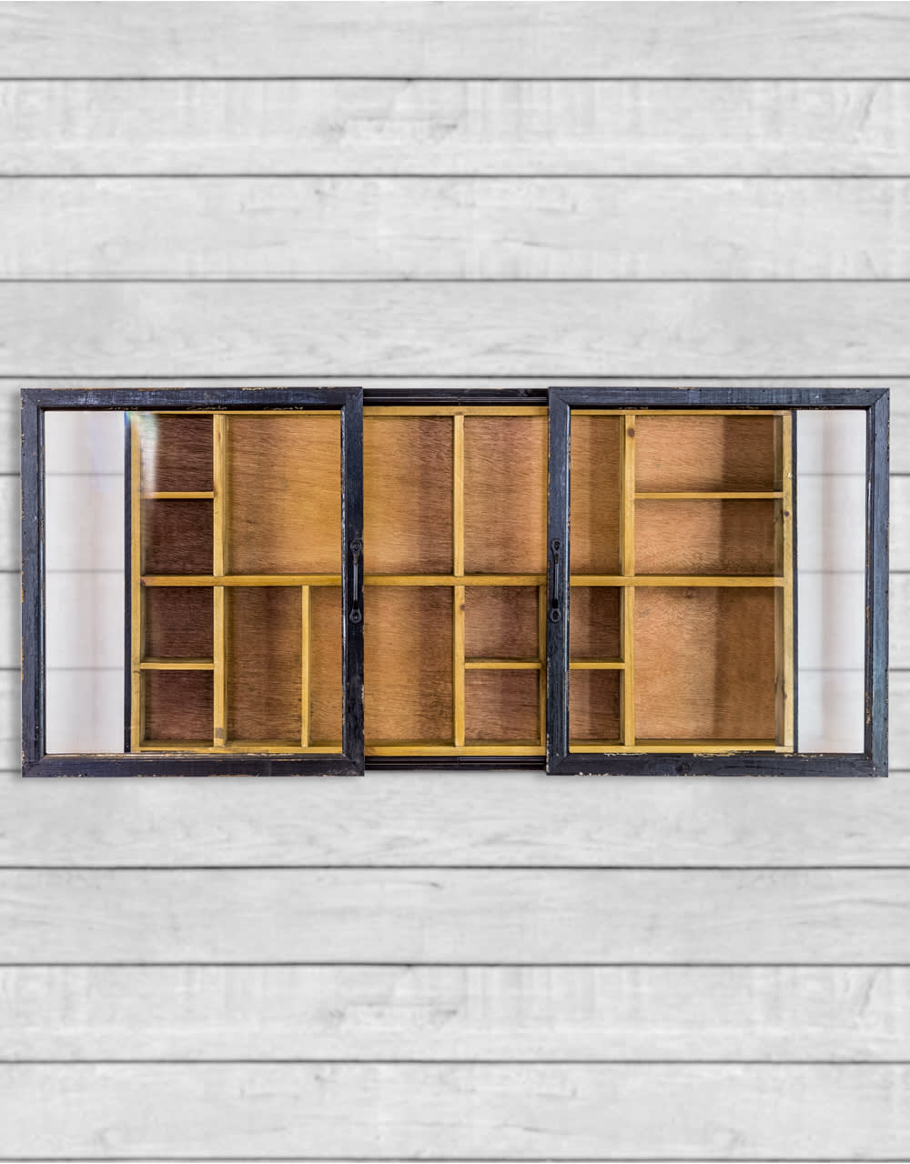 Antiqued Black Wooden Sliding Door Wall Cabinet - RFB27