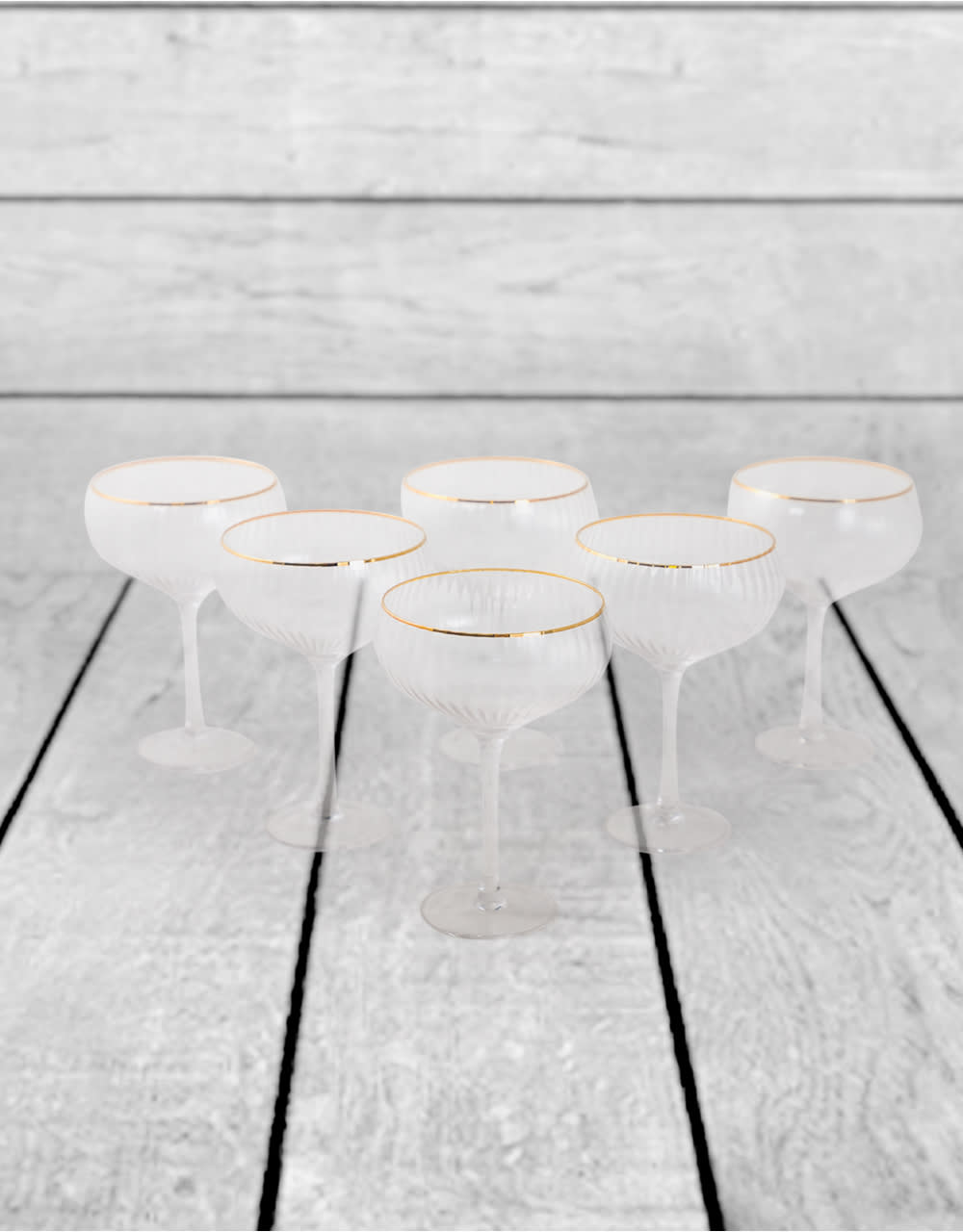 Set of 6 Large Traditional Coupe Champagne Glasses with Gold Rims - GW113