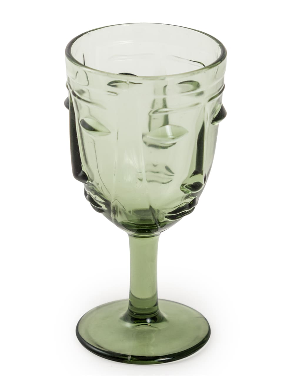 Set of 6 Green Deco Face Wine Glasses - GW114