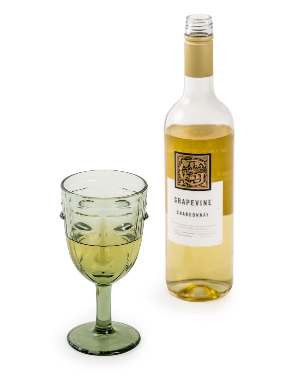 Set of 6 Green Deco Face Wine Glasses - GW114