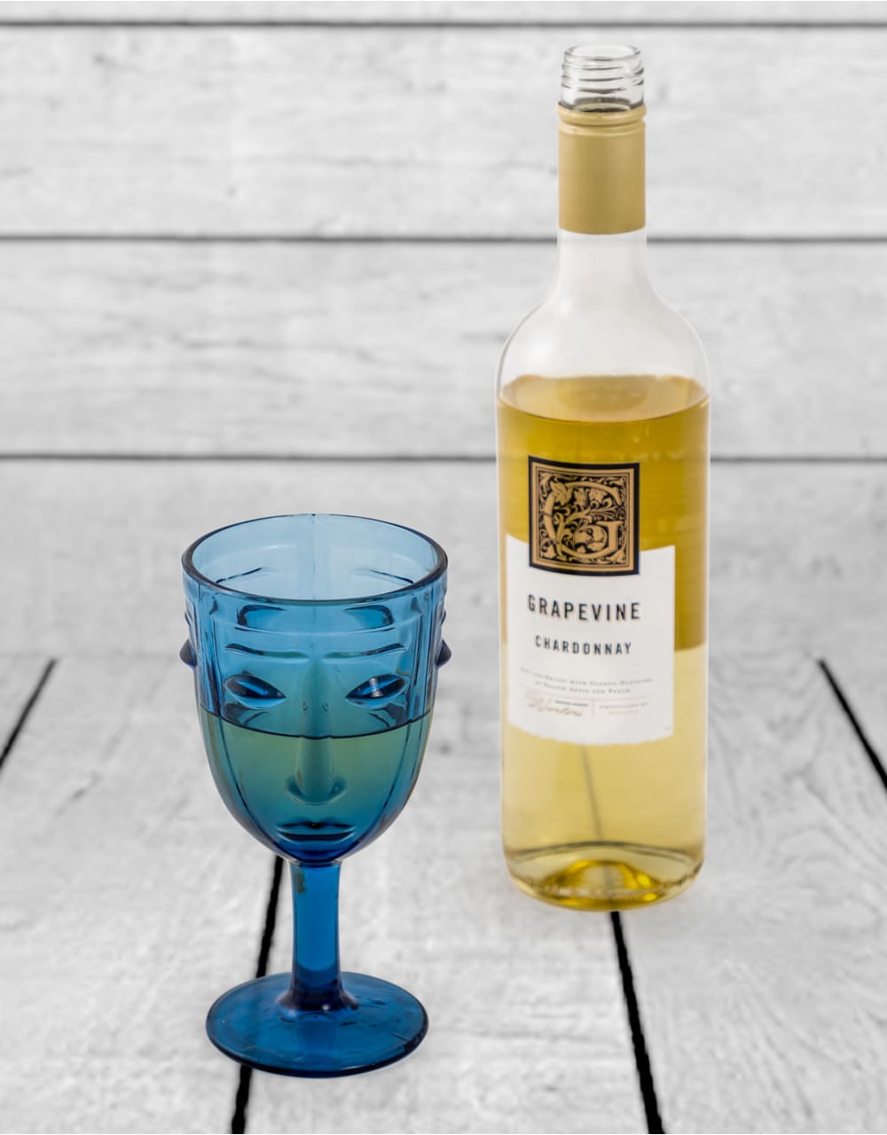 Set of 6 Blue Deco Face Wine Glasses - GW115