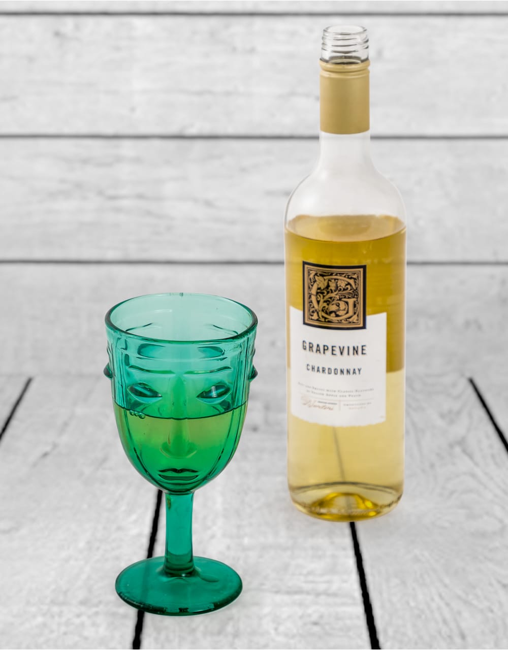 Set of 6 Teal Deco Face Wine Glasses - GW116