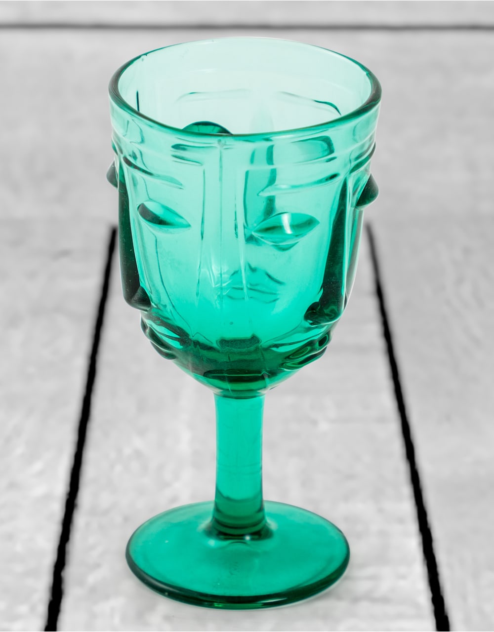 Set of 6 Teal Deco Face Wine Glasses - GW116