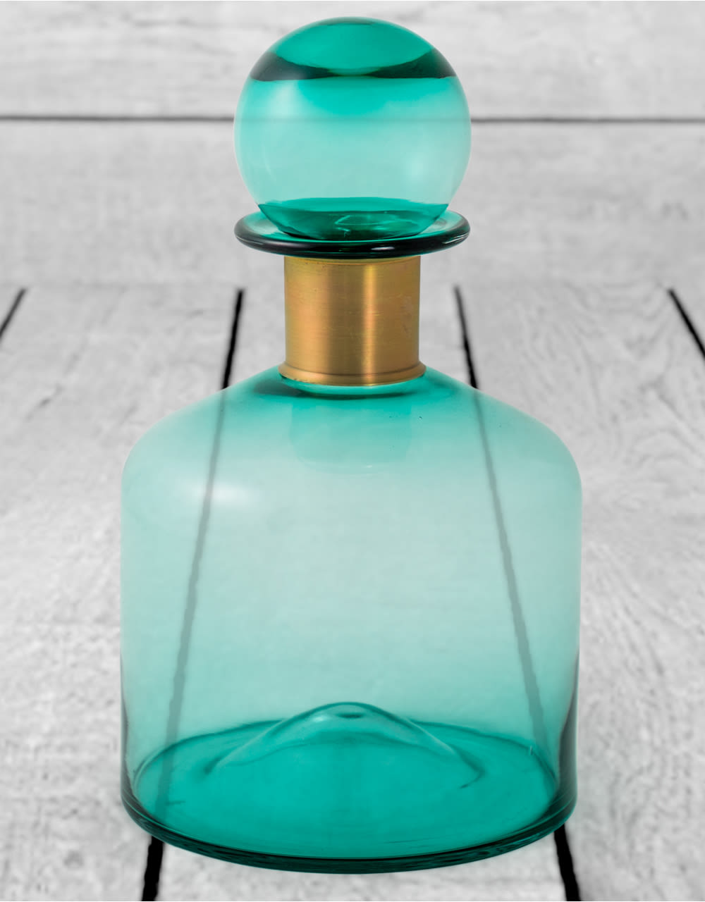Large Teal Glass Apothecary Bottle with Brass Neck - GW118