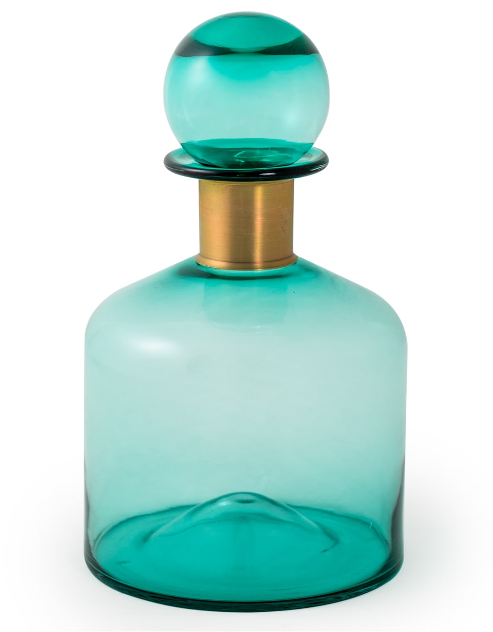 Large Teal Glass Apothecary Bottle with Brass Neck - GW118