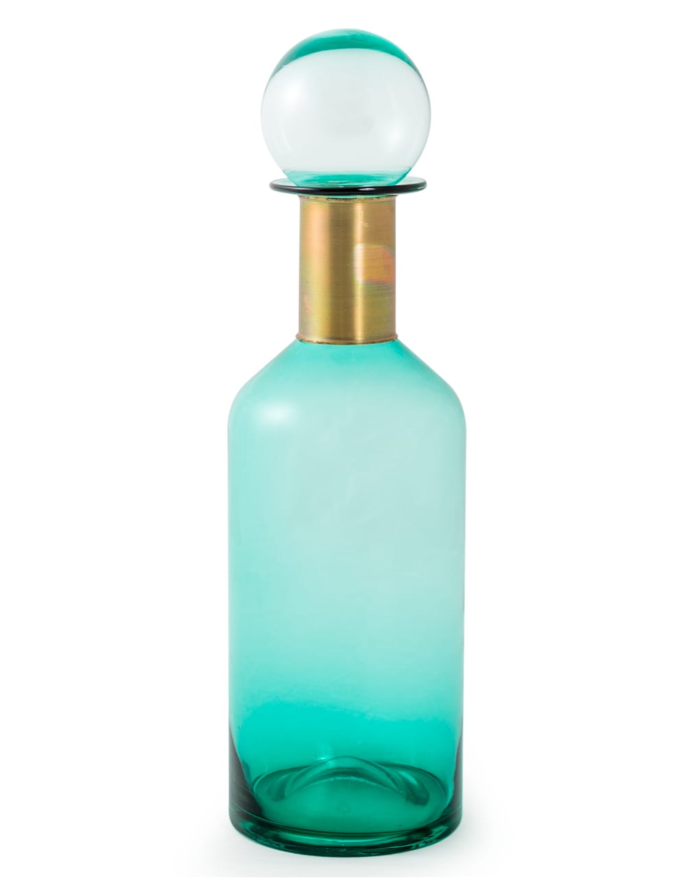 Tall Teal Glass Apothecary Bottle with Brass Neck - GW119