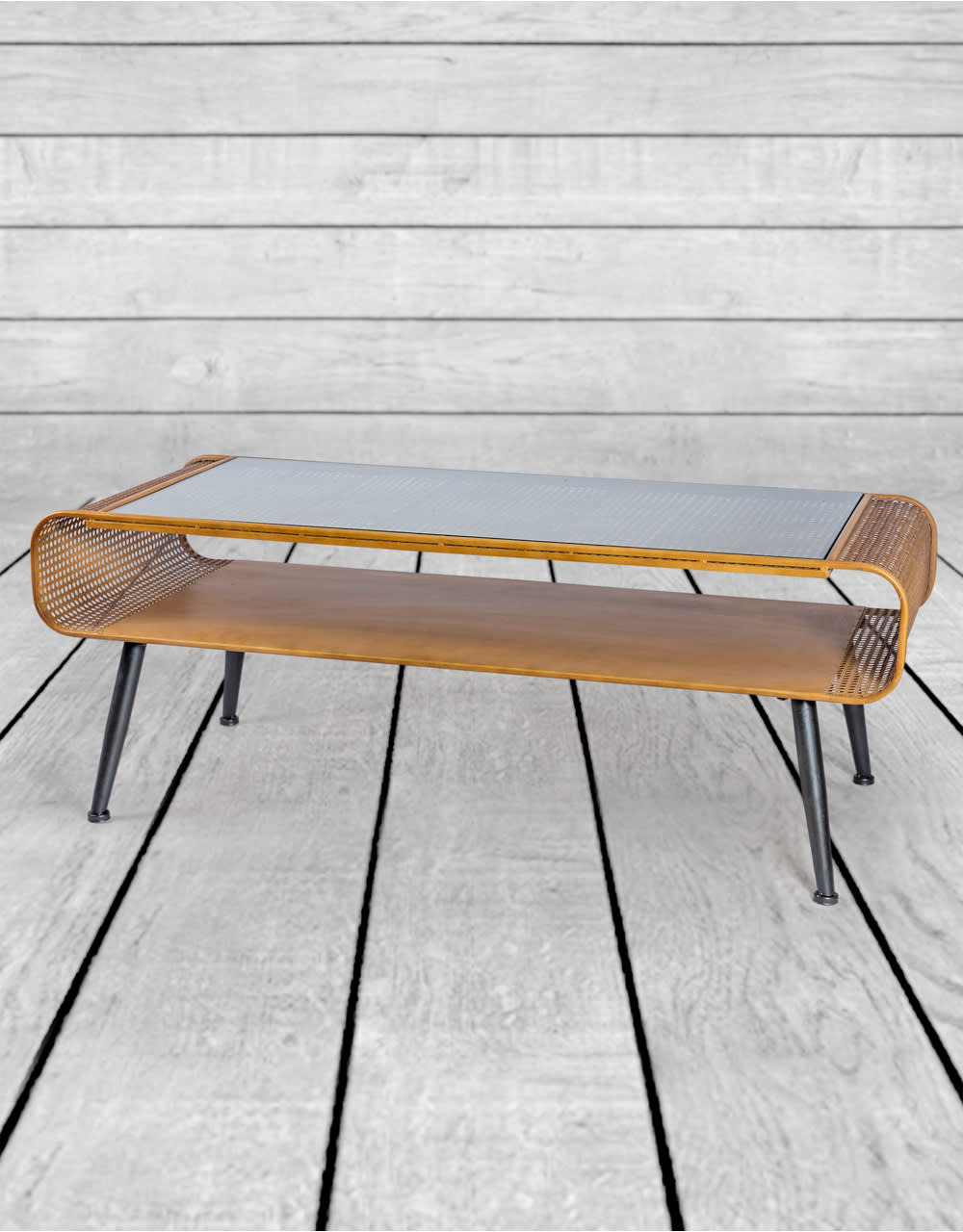 Rustic Metal Rattan Retro Coffee Table with Glass Top - DTC42
