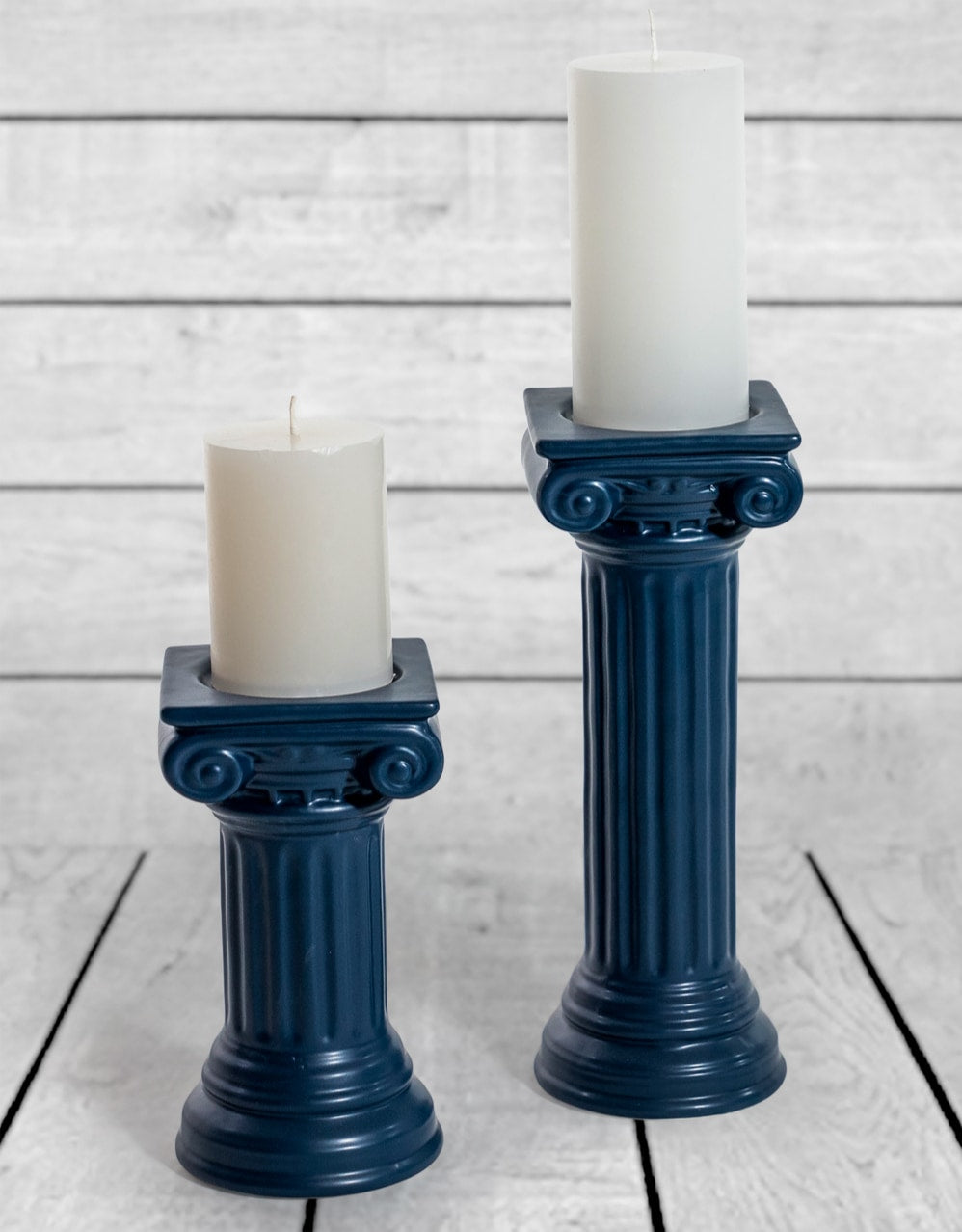 Matt Dark Blue Large Ionic Column Ceramic Candle Holder - FPC40
