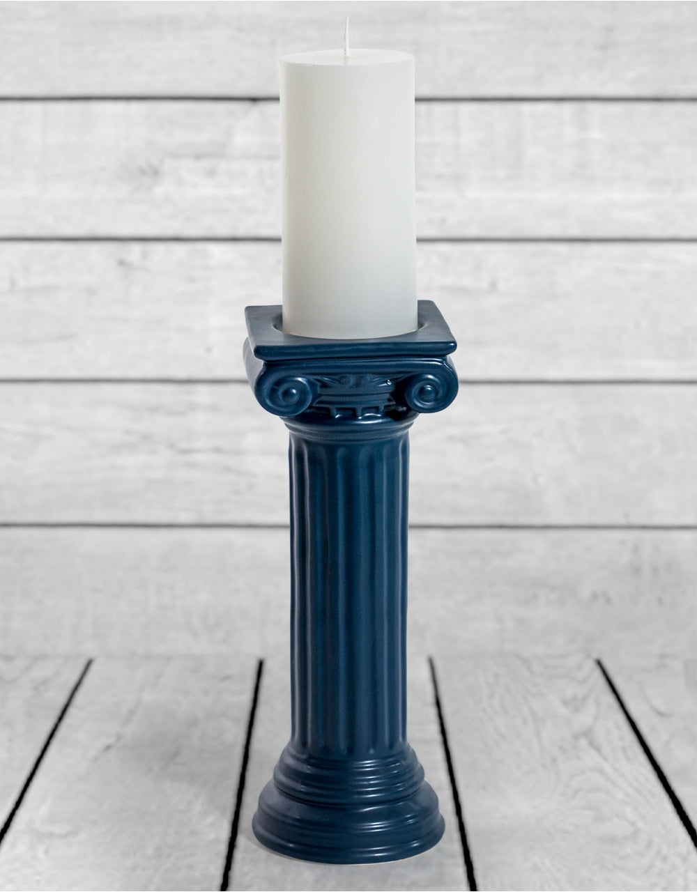 Matt Dark Blue Large Ionic Column Ceramic Candle Holder - FPC40