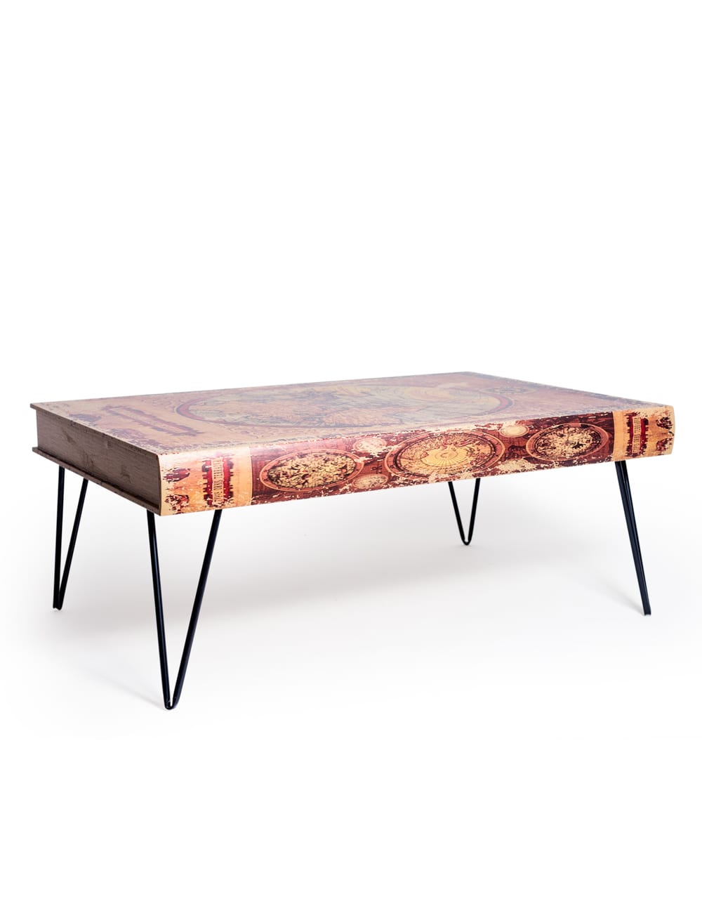 Antiqued Atlas/Book Coffee Table with Hairpin Legs - WB30