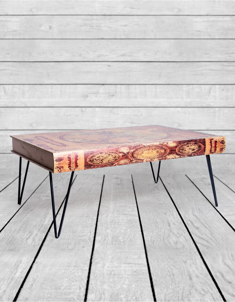 Antiqued Atlas/Book Coffee Table with Hairpin Legs - WB30