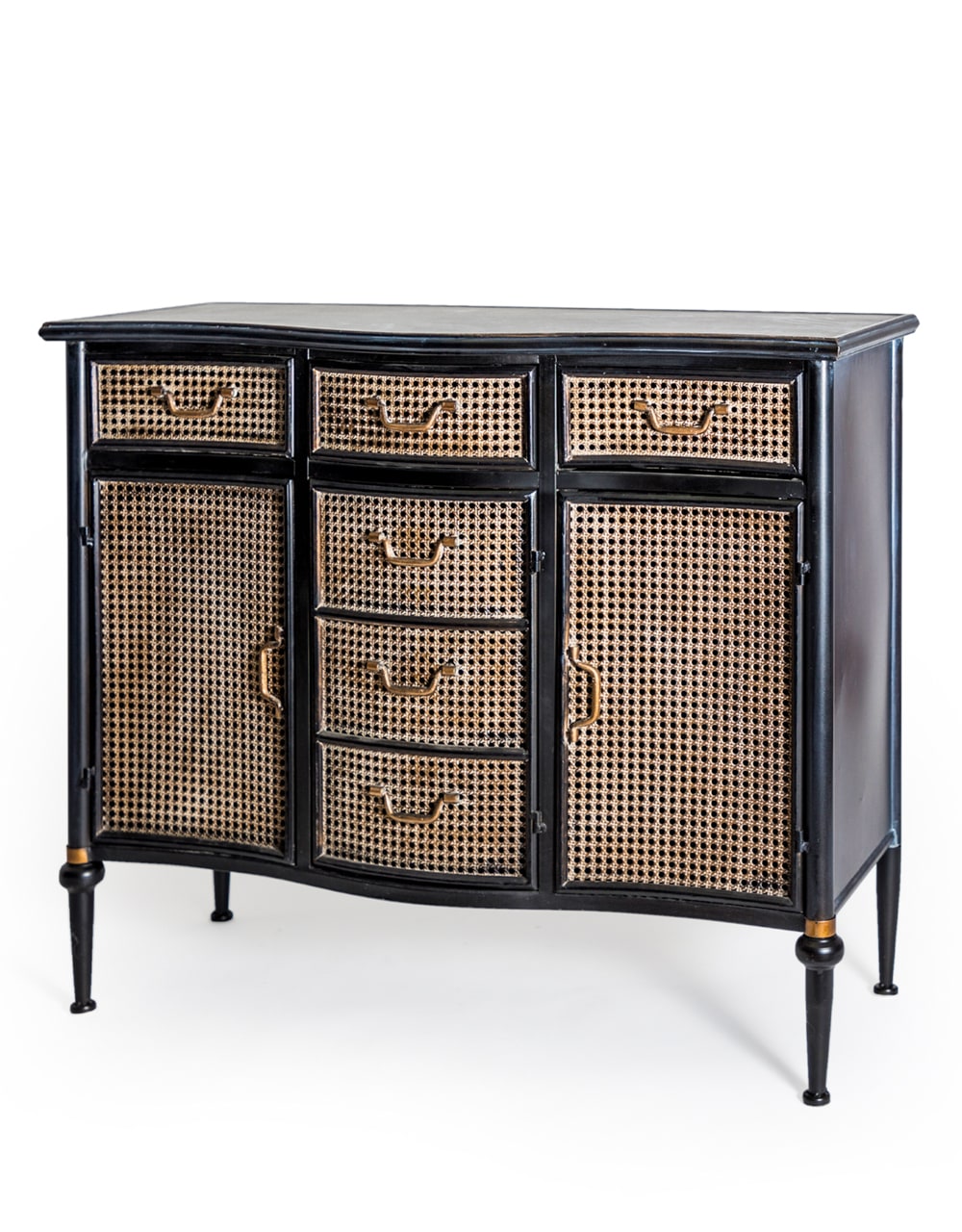 Antiqued Black Side Cabinet with Metal Rattan Cupboards - VRN32