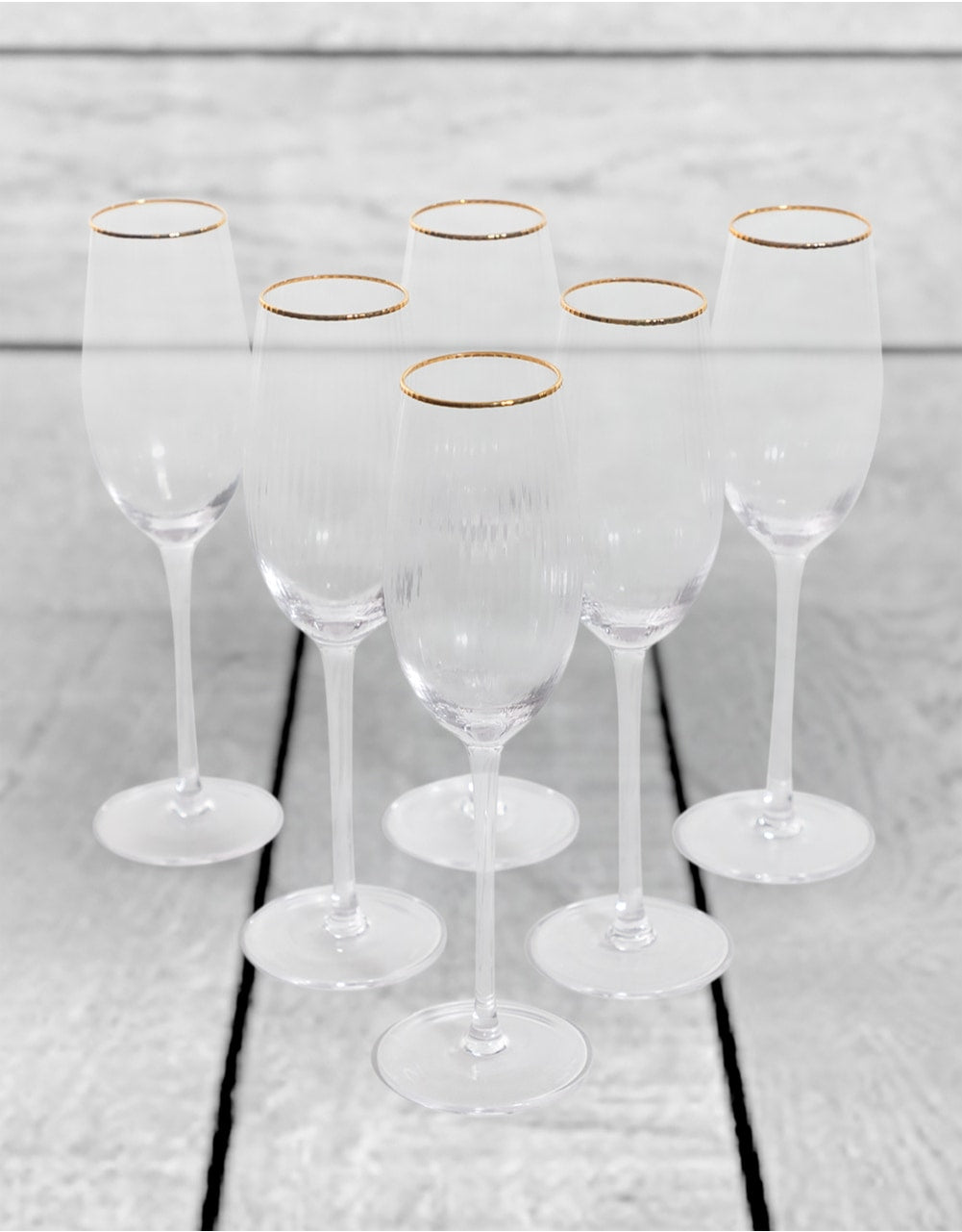 Set of 6 Traditional Champagne Flutes with Gold Rims - GW133