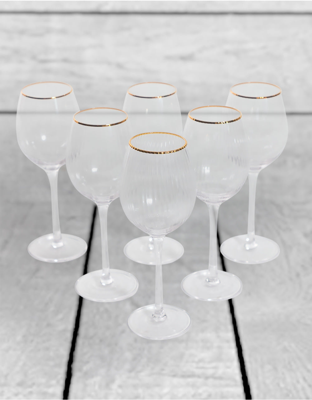 Set of 6 Traditional Wine Glasses with Gold Rims - GW131