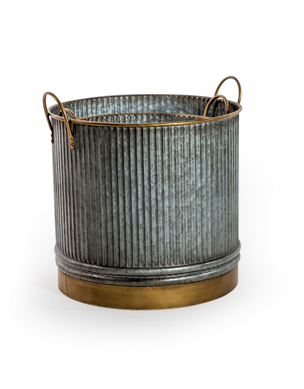 Set of 3 Galvanised with Brass Details Planters - EM133