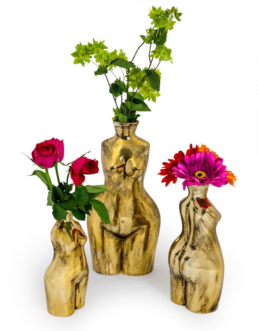 Antique Gold Small Female Body Ceramic Stem Vase - BBR22