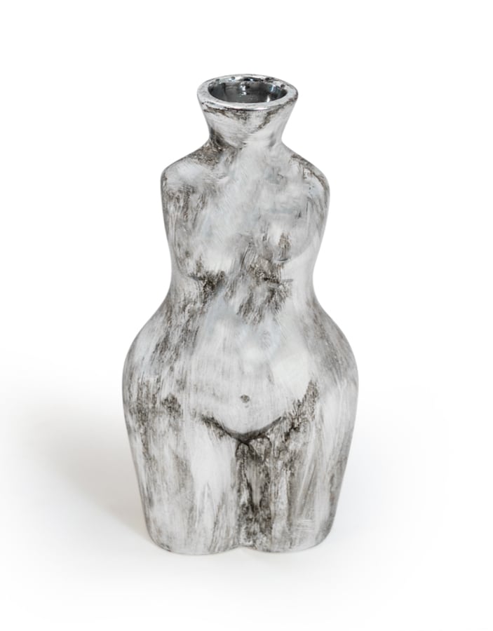 Antique Silver Small Female Body Ceramic Stem Vase - BBR25