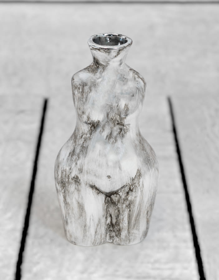 Antique Silver Small Female Body Ceramic Stem Vase - BBR25