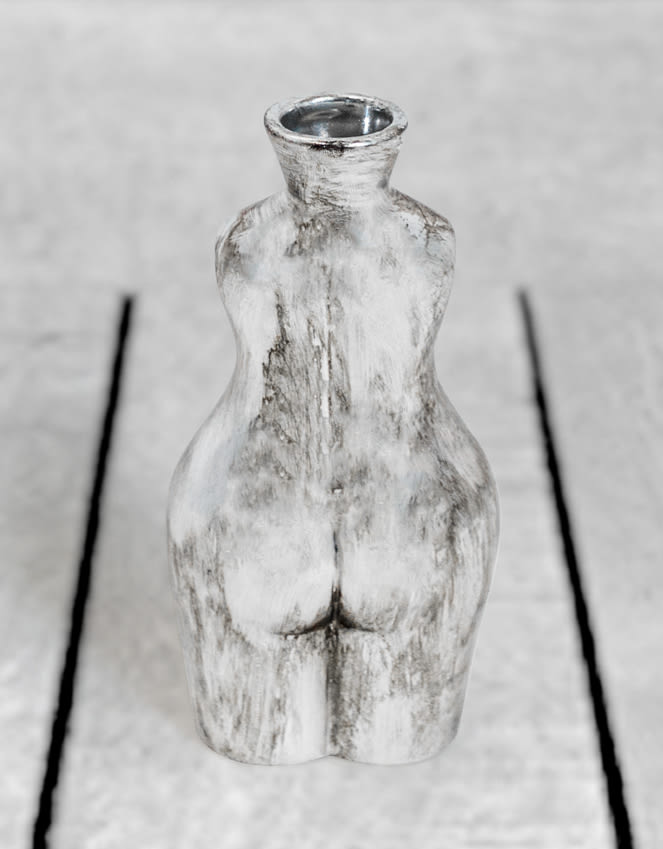 Antique Silver Small Female Body Ceramic Stem Vase - BBR25