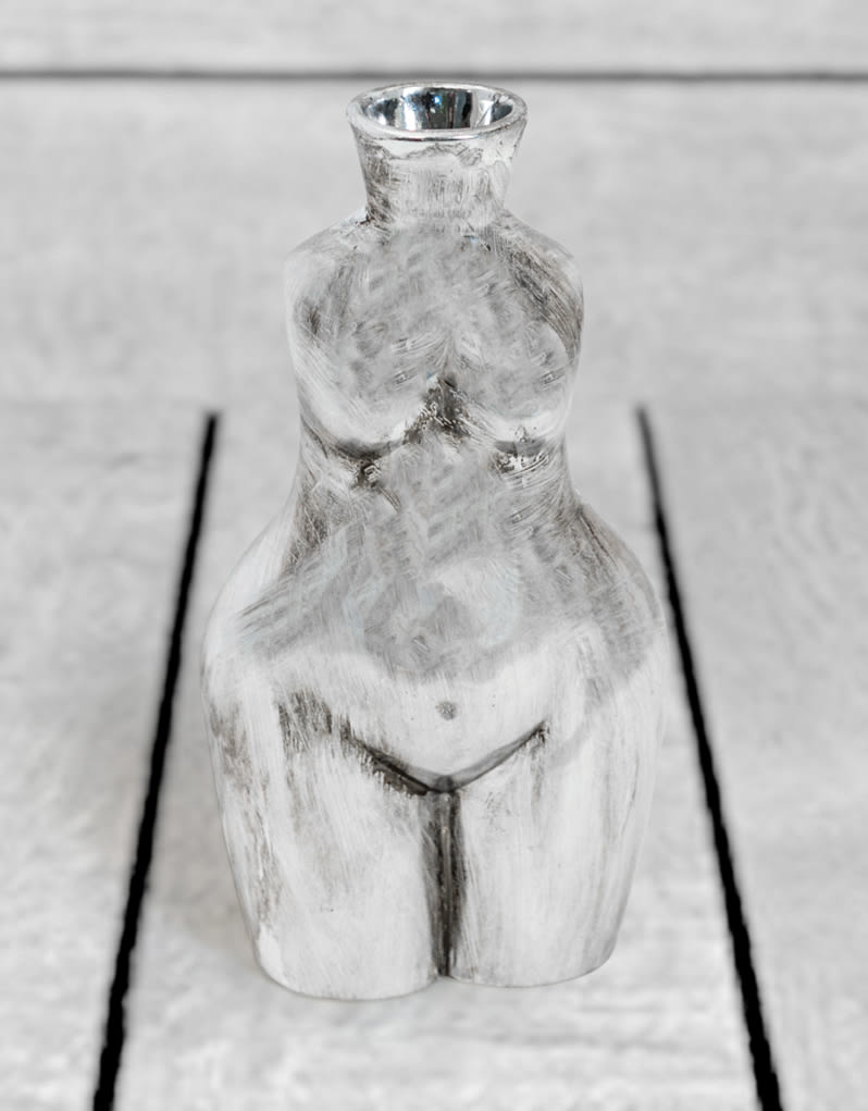 Antique Silver Medium Female Body Ceramic Stem Vase - BBR26