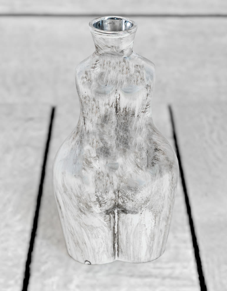 Antique Silver Medium Female Body Ceramic Stem Vase - BBR26