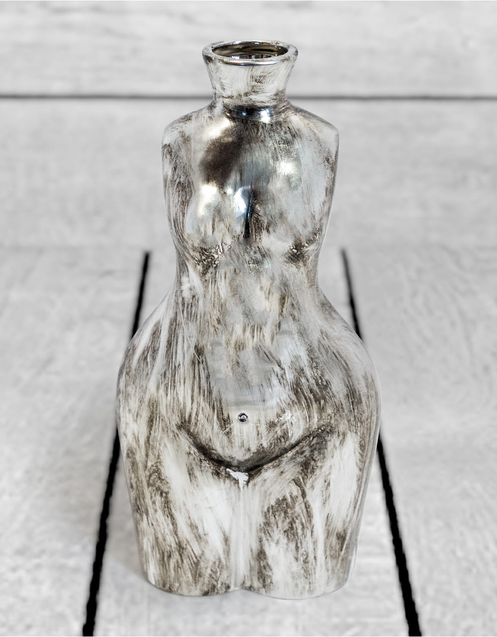 Antique Silver Large Female Body Ceramic Stem Vase - BBR27